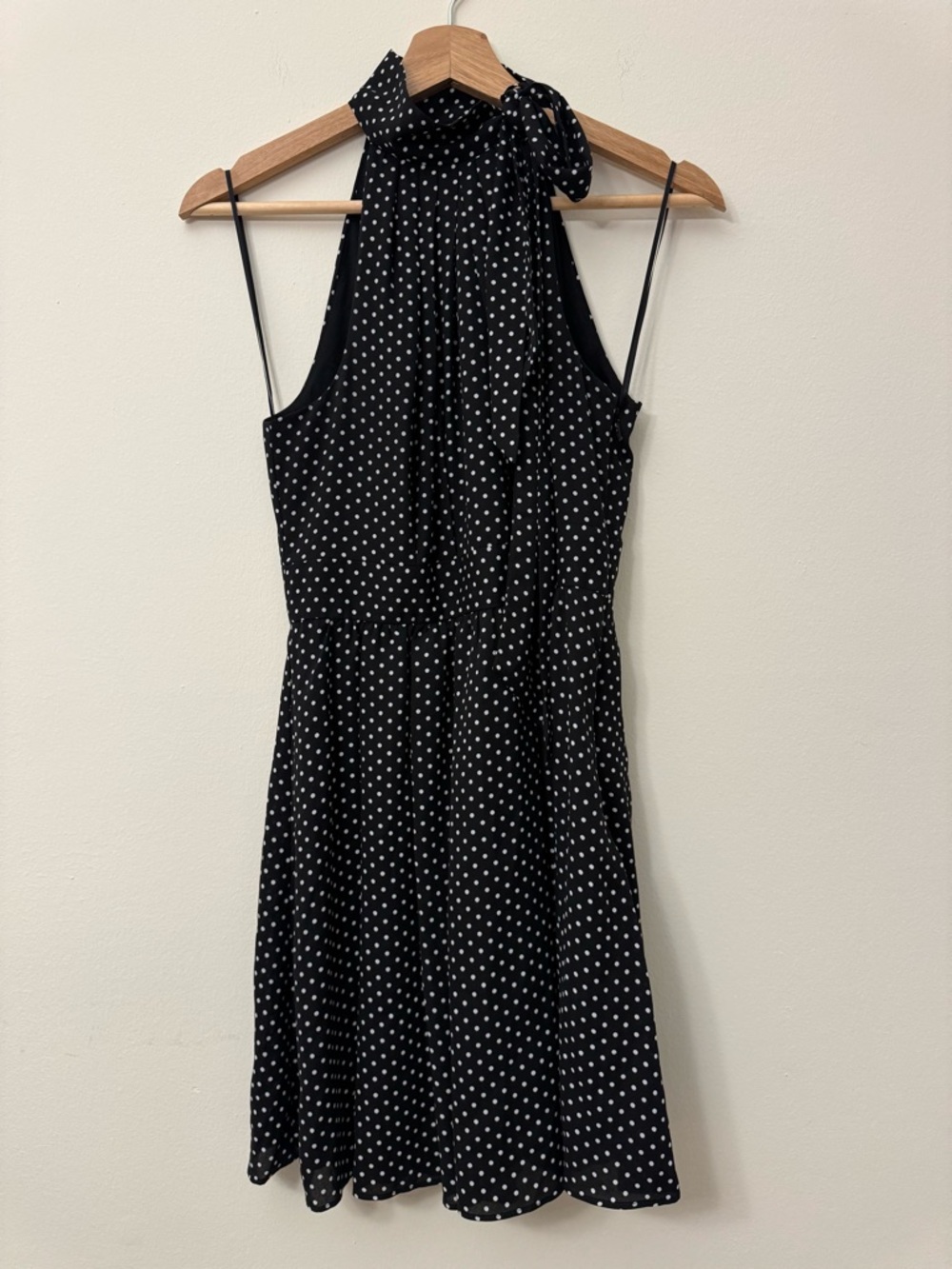 Express Black White Polka Dot Midi Dress Size 6 Halter Neck Chic Summer